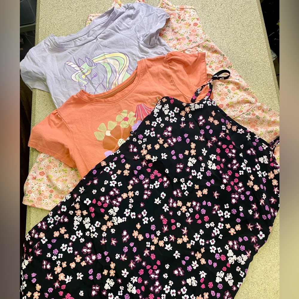 Girl size 7 bundle summer 2 dresses and 2 shirts